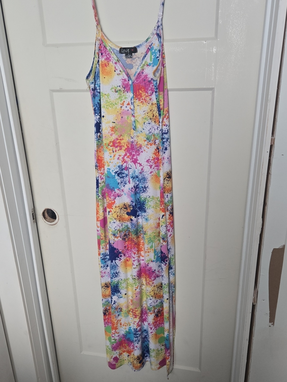 Paint Splatter LOVE Maxi Dress With Slit Size S